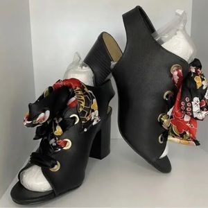 Women's Bamboo Crave Black Shoes Heels Open Toe With Ribbon Tie Size 10